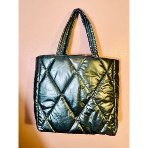 Green Victoria's Secret Shiny Iridescent Puffy quilted Soft Fashion Tote Bag